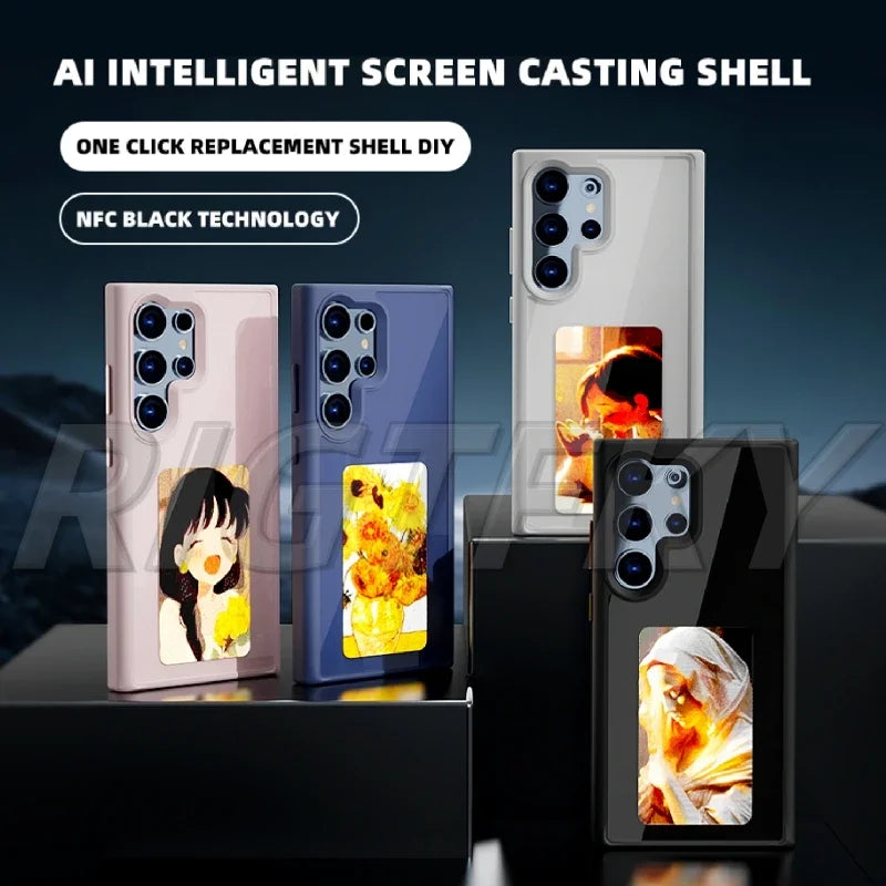 NFC Intelligent Screen Casting E-Ink Phone Case for Samsung S24Ultra S23Ultra DIY Four Colors Screen Wireless Transmission